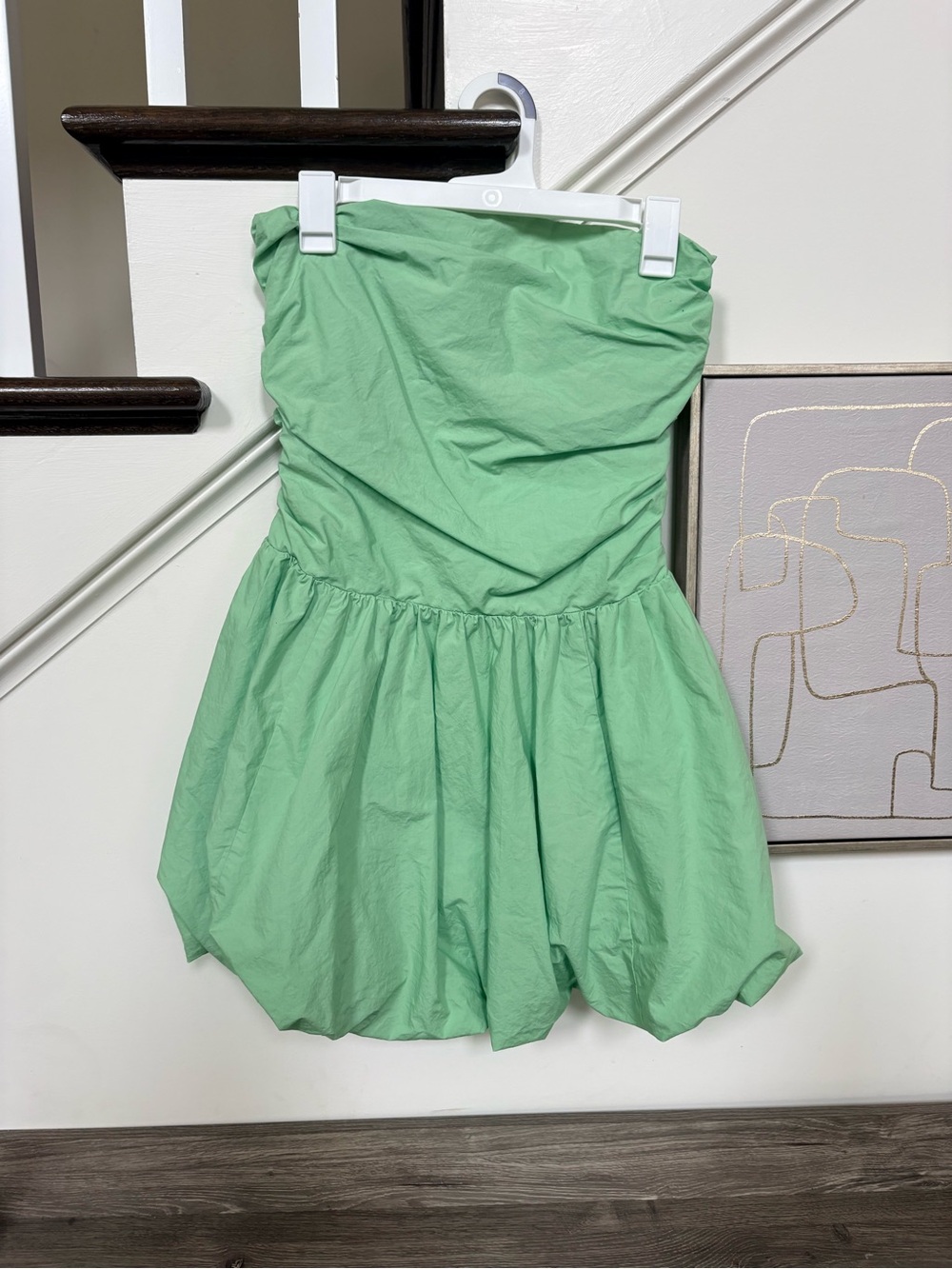 Express women's size small Strapless Mint Green Bubble Hem Dress summer fluff